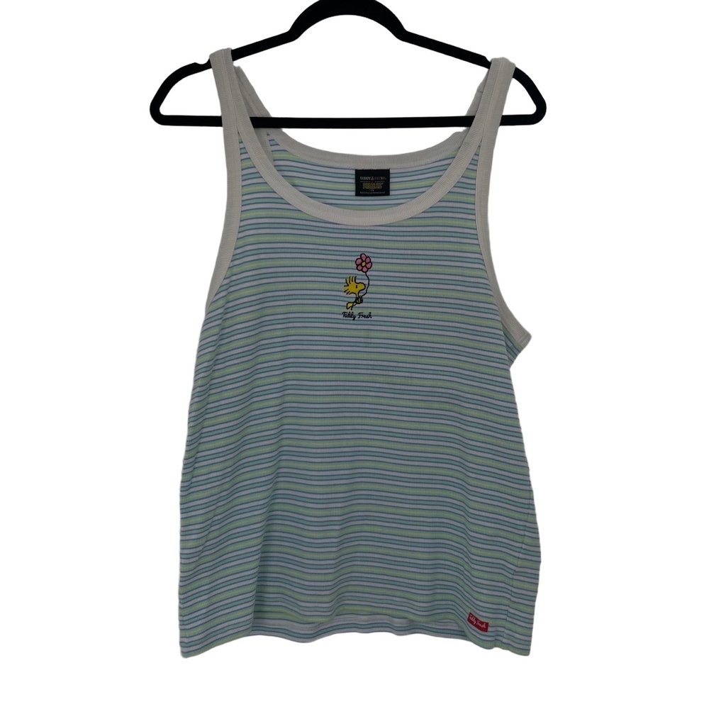 Teddy Fresh x Peanuts Women's Striped Woodstock Ribbed Tank Top Size 1X